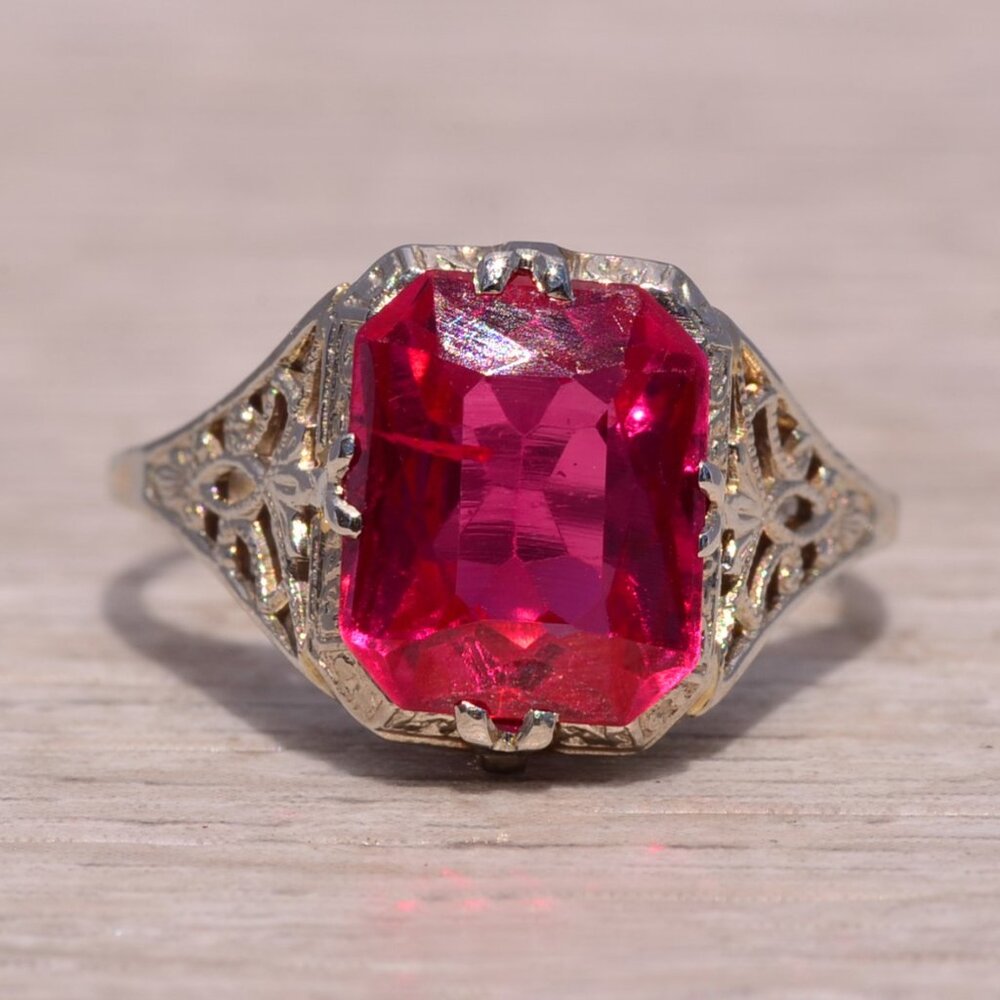Lab Created Ruby Filigree Ring In White Gold - image 6